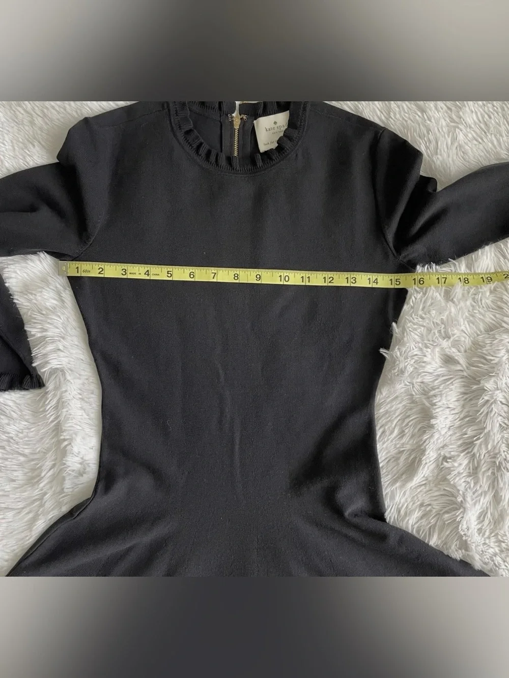 Kate Spade Sweater Knit Pointelle Dress Ruffle Neck Sleeves Fit & Flare Academia